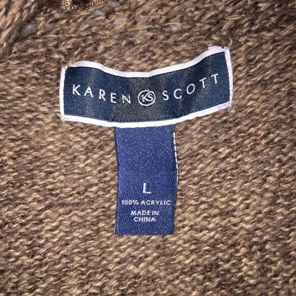 Karen Scott Open Front Waterfall Cardigan Sz L Taupe - Picture 4 of 7